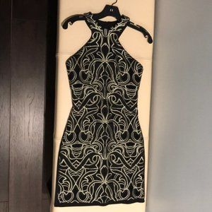 Parker Black and Gold Embroidered Cocktail Dress